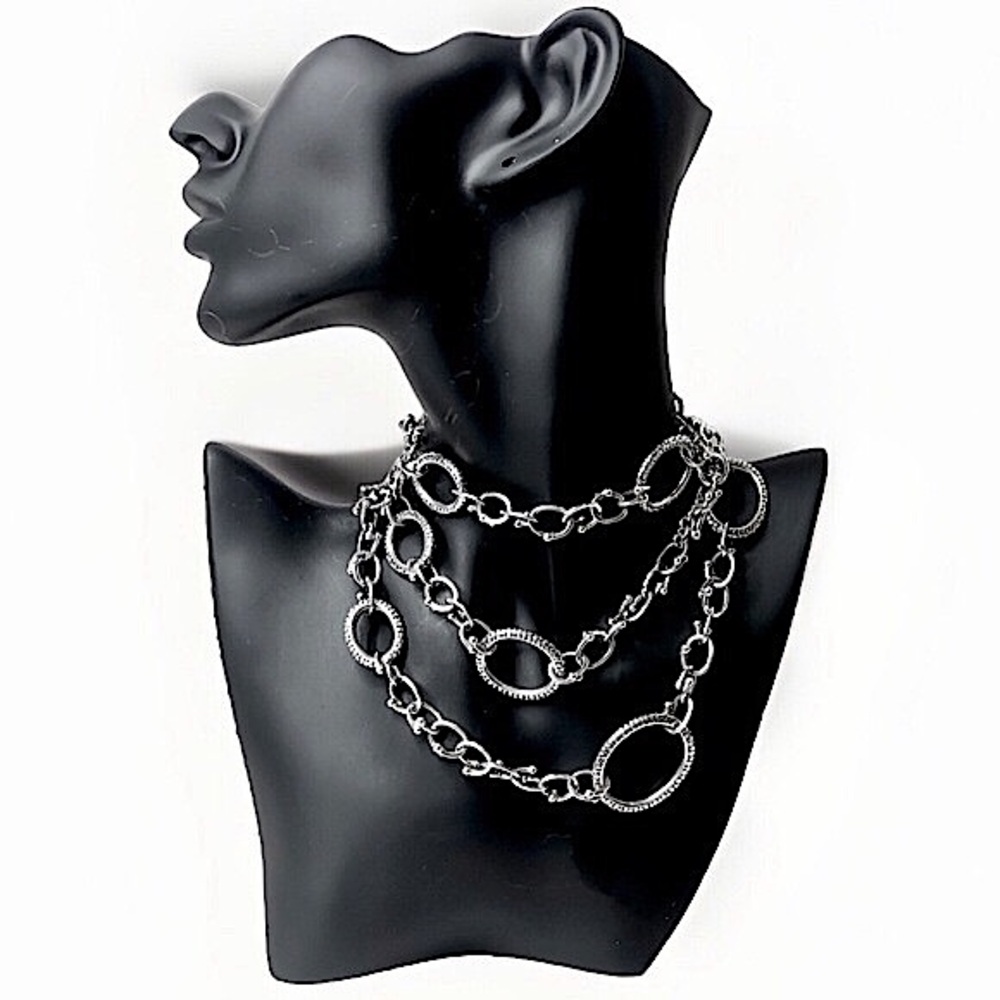 MICHAEL DAWKINS Sterling Silver Caviar Starry Night Link Toggle Necklace 36”